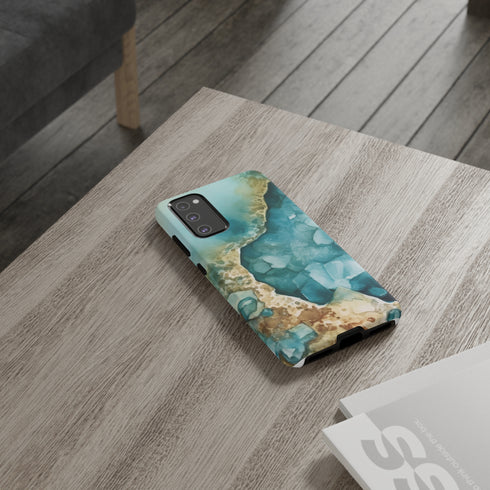 Aquamarine inspired Geode in Watercolor - Impact Resistant Phone Case